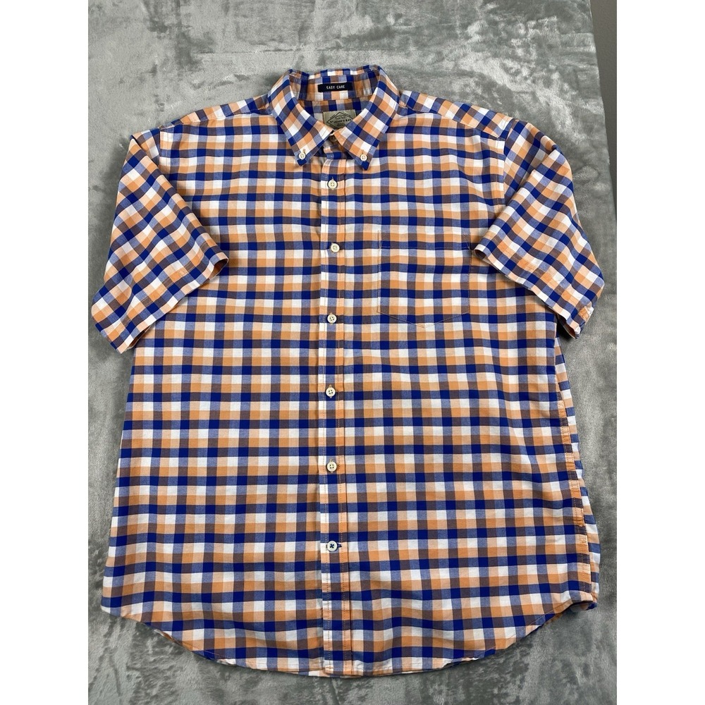 St John's Bay Large Mens Short Sleeve Shirt Blue Orange & White
